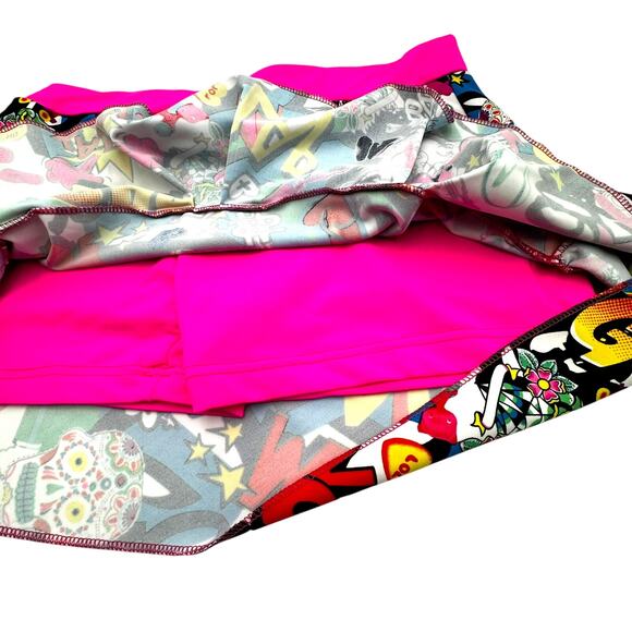 PICKLE ME PINK Women's XL comics skater graffiti skort short skirt roller derby - Picture 5 of 8